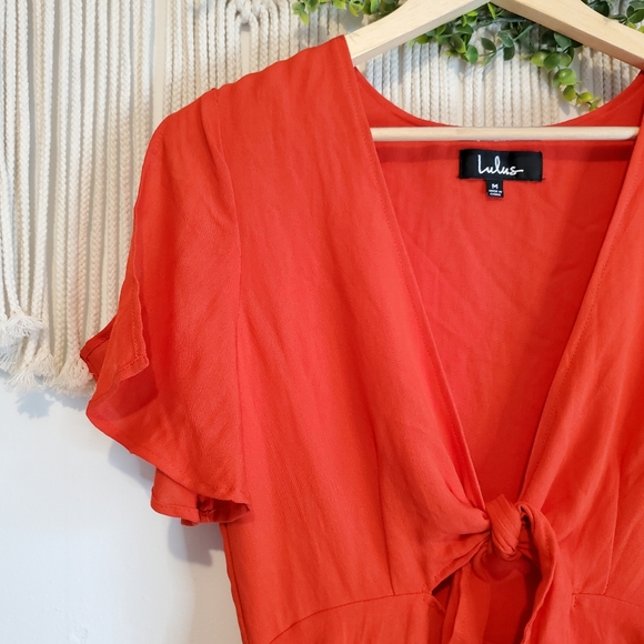 LULUS Red Tie Knot Front Slit Sleeve Mini Dress - Picture 4 of 8